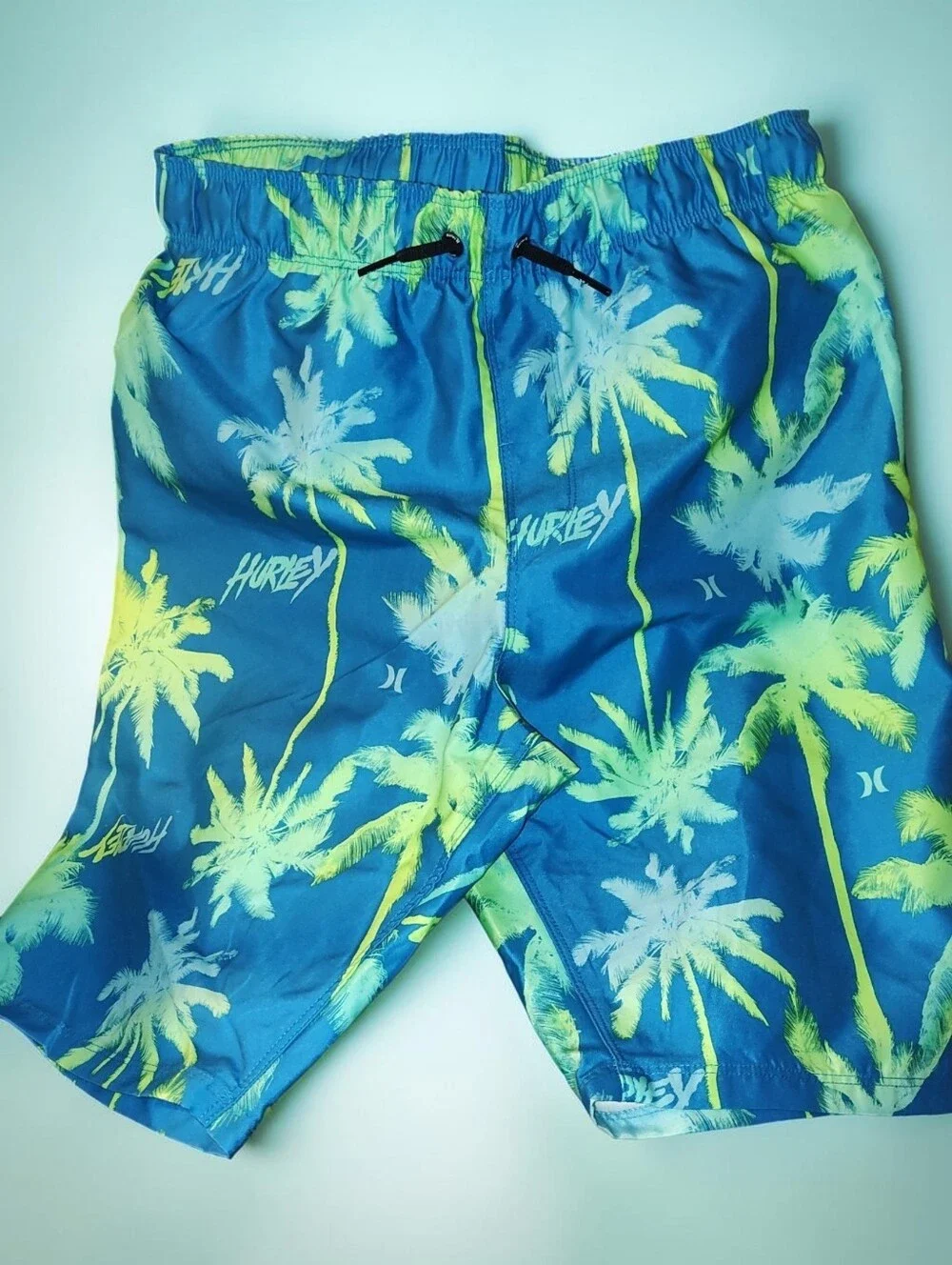 Hurley Boys Blue Swim trunk palm trees size Large 12-13 Yrs Old